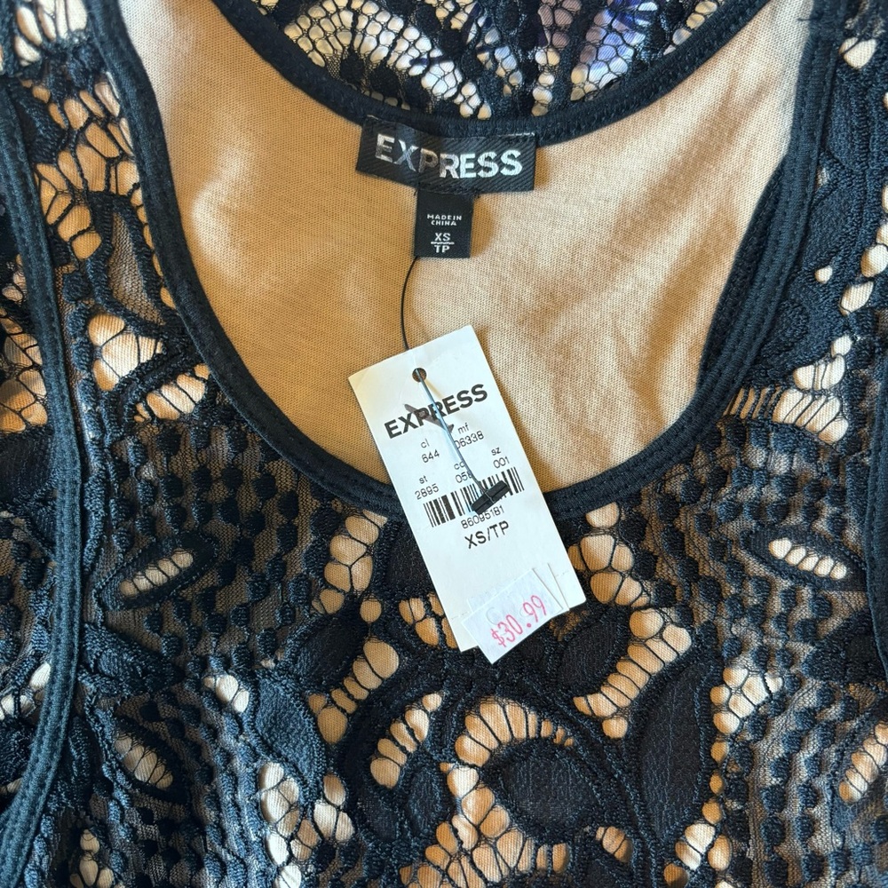 Express black tan lace tank top size xs new with tags - Picture 2 of 3